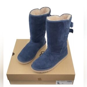 UGG Allegra Double Bow Blue Shearling Winter Boots Women Size 7